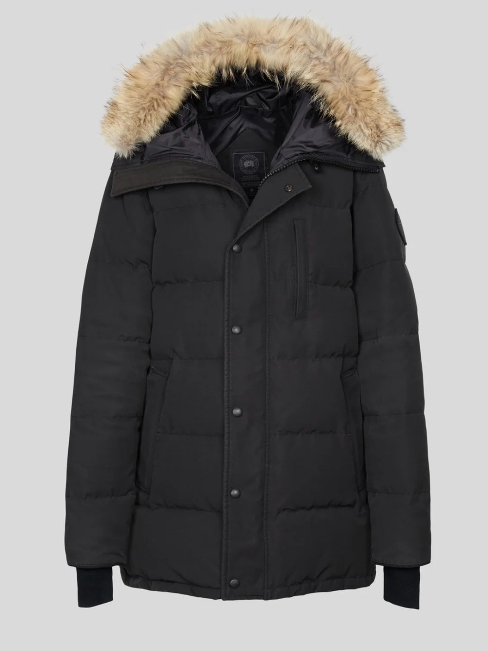 Canada Goose Black Label Down Puffer Zip Up Jacket Coyote Fur Lined Sz M Trendy
